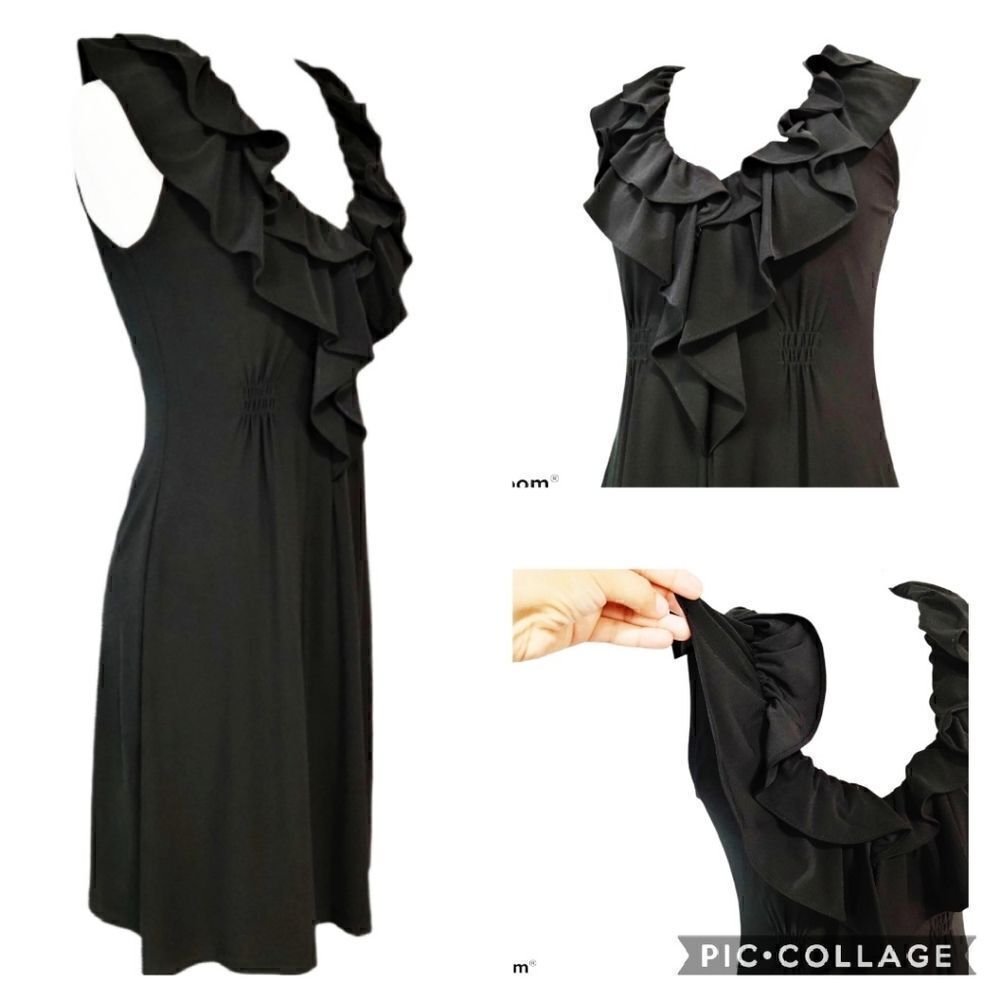 Tiana B. Ruffle V-Neck Collar Black Fit & Flare Dress Silhouette Extra Small XS